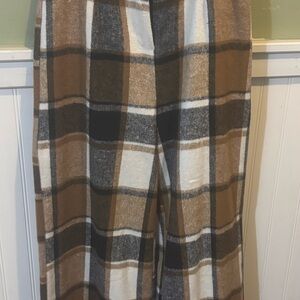 Plaid Wide-Leg Pants in Brown & Cream